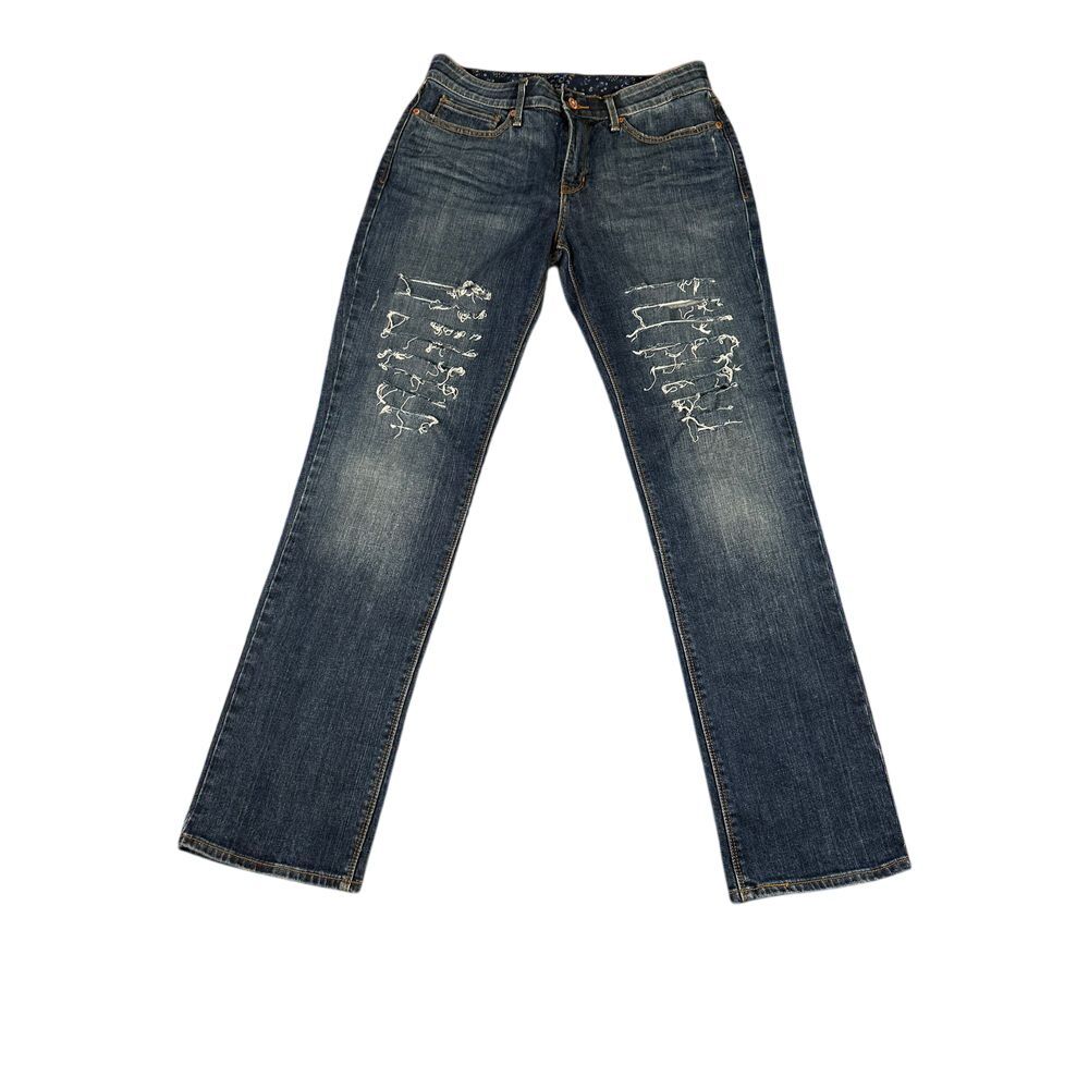 Levi's Distressed Straight‎ Leg Jeans with Artistic Ripped Detail Medium Wash